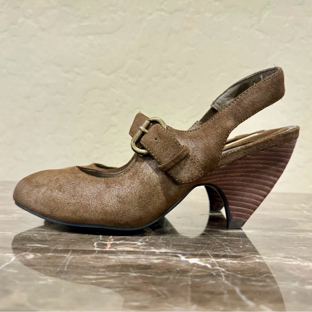Khaki Green Suede Slingback Mary
Jane Pumps